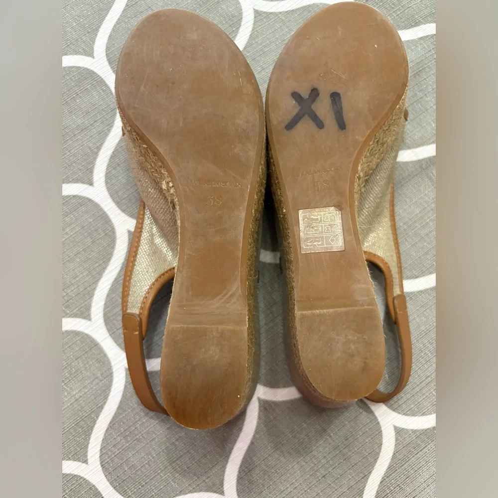 Tory Burch Majorca Peep Toe Espadrille Wedge Leather Shimmer Sling Back Sandals